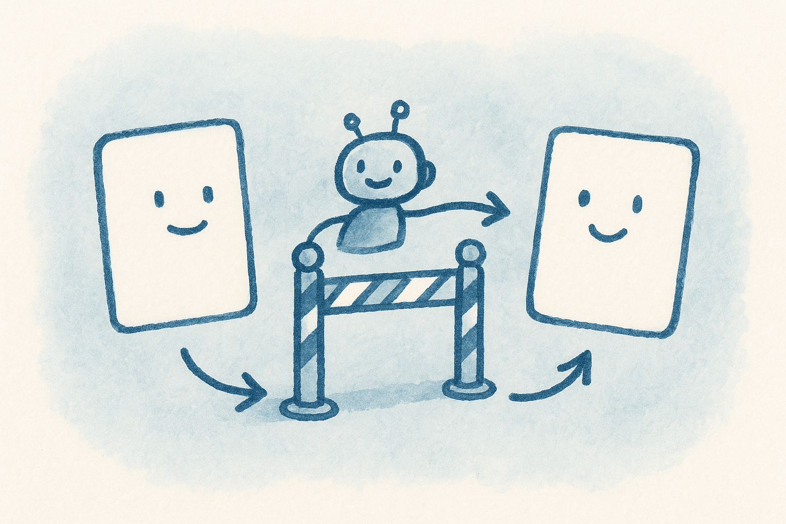 Illustration showing a role-based assistant workflow with guardrails and approved response.