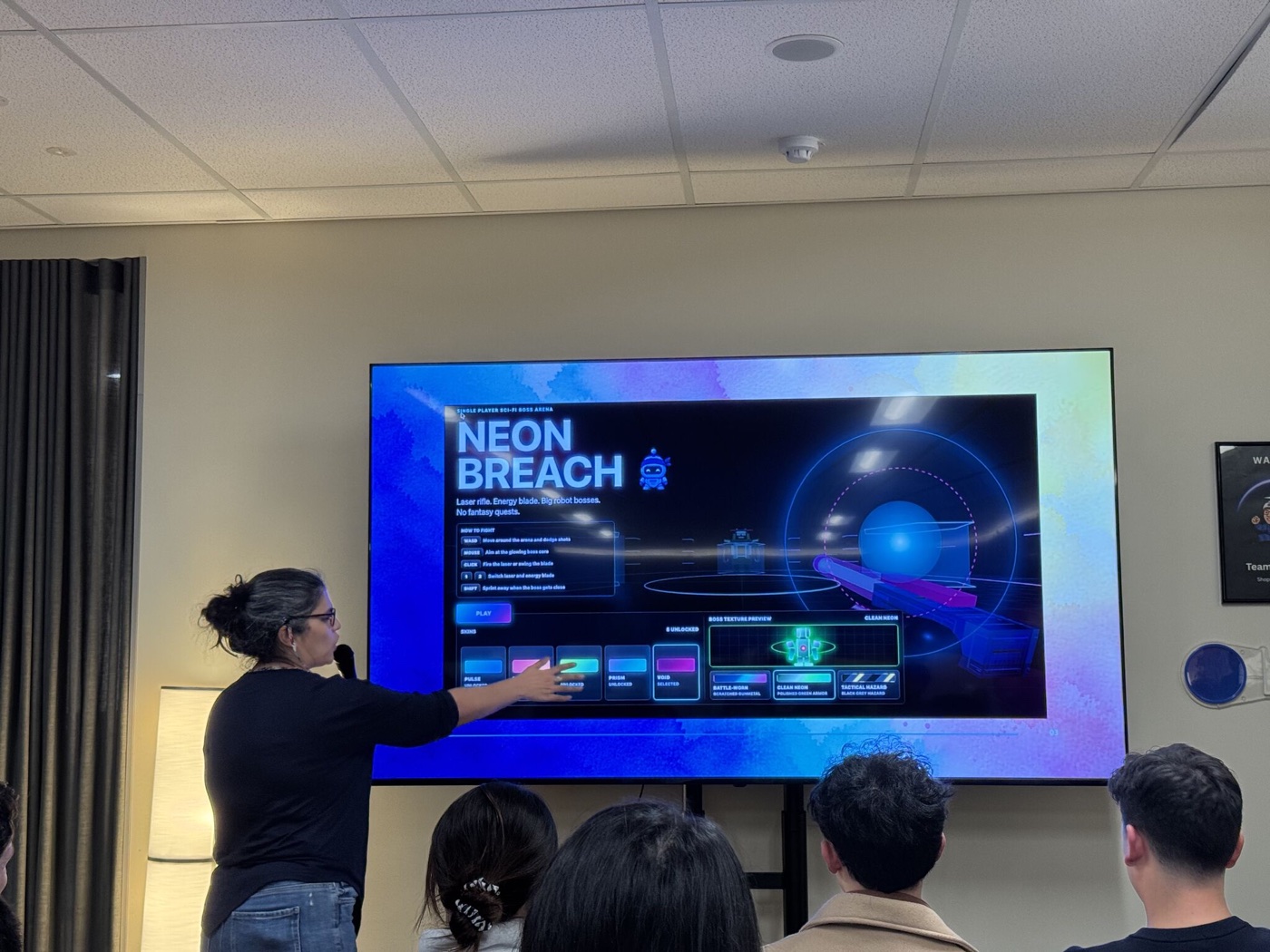 Jane presenting a robot game experiment at the Sydney Codex Community Meetup.
